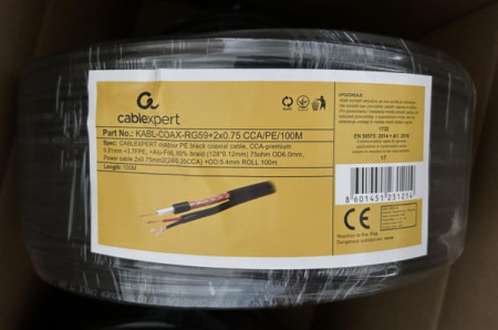 Gembird KABL-COAX-RG59+2X0.75 CCA/PE/100M outdoor koaksialni kabl sa napojnim kablom 2x0,75mm black 100m