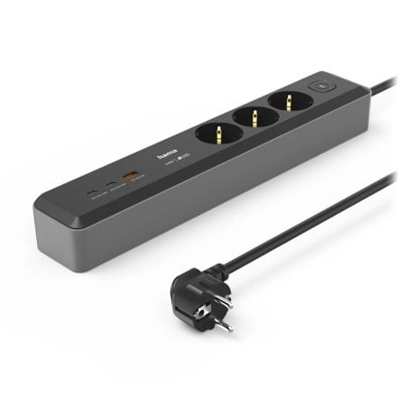 Hama distributer 3 uticnice, 2xusb-c/1xusb-a 100w, pd prekidac, 1.4m, crn ( 223192 )