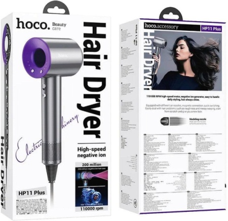 Hoco. HP11 Plus Purple Fen za kosu sa negativnim jonima, 1600W