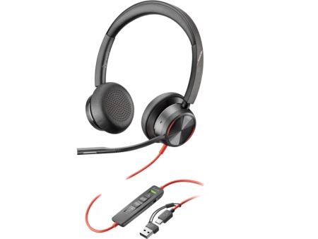 HP Poly Blackwire 8225 Stereo USB-C Headset +USB-C/A Adapter, Black ( 8X223AA )