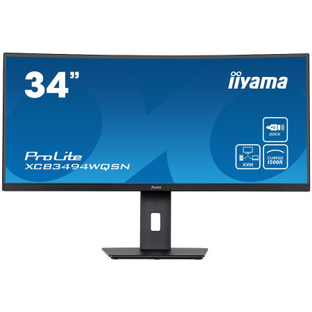 Iiyama 34" ETE UW IPS-panel, 3440x1440 120Hz, 300cdm˛, 0,4ms MPRT, Speakers, USB-C Dock (LAN, DP-Out, 65W PD), DisplayPort, HDMI, KVM, USB3