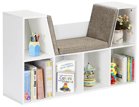 Kinder home 3 u 1 dečija polica za knjige, polica za knjige i klupa, 6 pregrada za odlaganje igračaka i knjiga ( JVTR-3153 )