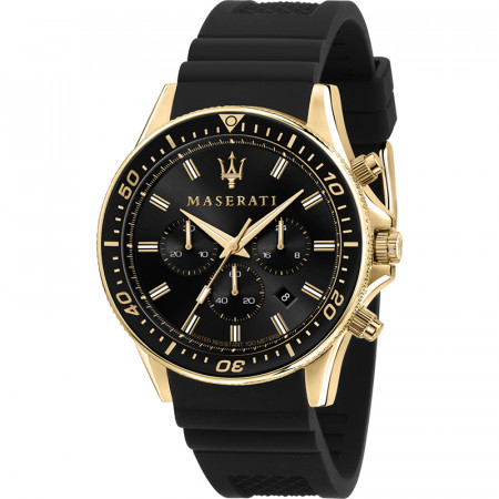 Muški maserati sfida hronograf crni zlatni sportski ručni sat sa crnim silikonskim kaišem ( r8871640001 )