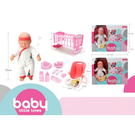 Pupa, lutka set, beba sa krevecem i hranilicom, 25cm, 062, Baby little loves ( 858235 )