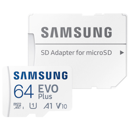 Samsung MicroSD 64GB, EVO plus, SDXC, UHS-I U3 V10 A1, Read 130MB/s, for 4K and FullHD video recording, w/SD adapter ( MB-MC64KA/EU ) - Img 1