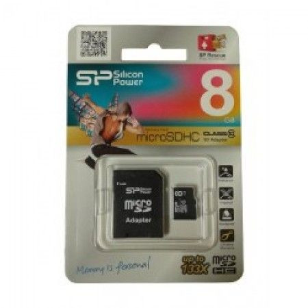 SiliconPower 8GB MicroSDHC C10 + SD adapter 8808 ( MCSP8G10A/Z )
