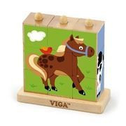 Viga Drvene kocke puzzle s postoljem - domaće životinje 9 kom ( 0126677 ) - Img 1