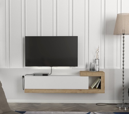 Volare zidna tv komoda belo-hrast ( 0000449 )