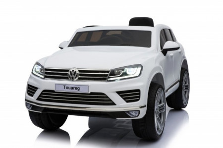 Volkswagen Touareg Licencirani auto na akumulator sa kožnim sedištem i mekim gumama - Beli - Img 1