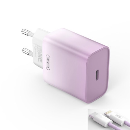 XO kućni punjač od 30W 1x USB-C PURPLE-WHITE + cable USB-C - Lightning ( GSM176794 )