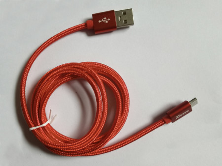 Xwave USB kabl /USB 2.0 (tip A -muški) -Micro USB (tip A -muški)/dužina 2m/2A/Aluminium/crveni upleteni ( USB Micro 2m 2A Al /red mesh )
