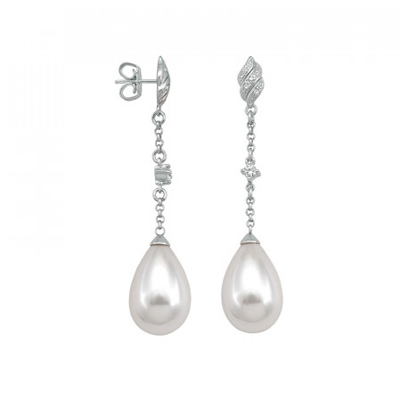 Ženske majorica exquisite bele biserne srebrne viseće minđuše sa cirkonima 12/20 mm ( 15905.01.2 000.010.1 ) - Img 1