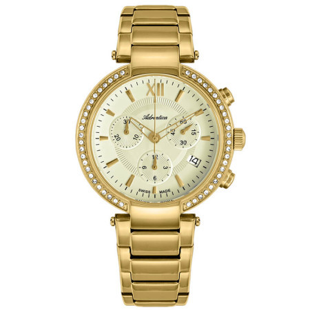 Ženski adriatica precious hronograf safir &#352ampanj zlatni modni ručni sat sa zlatnim metalnim kaišem ( a3811.1161ch )