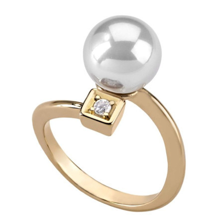 Ženski majorica selene beli biserni gold srebrni prsten 10 mm ( 12261.01.1.r93 000.1 )