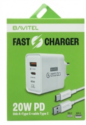Bavitel punjač 20W PD Usb A+ Type C +kabl Usb A/ Type C bela ( 92012 )