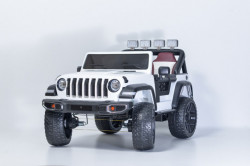 Big Jeep 4x4 na akumulator sa kožnim sedištem i mekim gumama - Beli - Img 1
