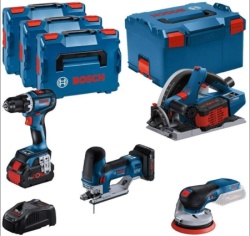 Bosch Set 4 akumulatorska alata 18V, bušilica, testera za uranjanje, ubodna testera, ekscentar brusilica ( 0615990N36 )