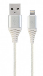 CC-USB2B-AMLM-1M-BW2 Gembird Premium cotton braided 8-pin charging and data cable, 1m, silver/white - Img 1