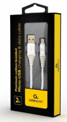 CC-USB2B-AMmBM-2M-BW2 Gembird Premium cotton braided Micro-USB charging -data cable,2m, silver/white - Img 2