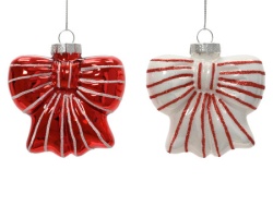 Dekordom dekoracija - hanging bow glass 8.7cm 123938 - red/white - kmg ( 045664 )