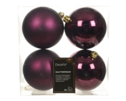 Dekordom novogodišnja dekoracija - hanging bauble set mix 4pcs 10cm 022617 - dark mauve - kmg ( 043315 )-1