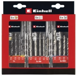 Einhell 3-delni set kofera sa po 5 burgija za drvo, metal i kamen, 3-8 mm za metal i 4-10 mm za drvo i kamen ( 49109157 )
