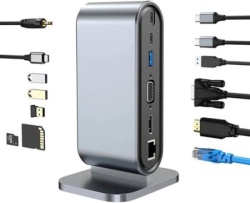Fast Asia Adapter Tip C HUB na HDMI+VGA+4xUSB+SD/micro+RJ45+PD+2xTIP C+Audio ( 854 )