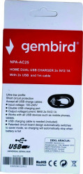 Gembird punjac za telefone i tablete 5v/2.1A+1A 2xUSB +micro USB data kabl 1M(263) NPA-AC25 ** - Img 2