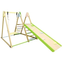 Kinder home Dečiji drveni set 4 u 1 – ljuljaška, tobogan, ram za penjanje i rampa za penjanje ( AT-KF-2403 )