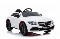 Mercedes C63 AMG Licencirani auto za decu na akumulator sa kožnim sedištem i mekim gumama - Beli - Img 1