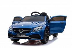 Mercedes C63 AMG Licencirani auto za decu na akumulator sa kožnim sedištem i mekim gumama - Plavi - Img 3