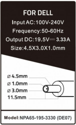 NPA65-195-3330 (DE07) **Gembird punjac za laptop 65W-19.5V-3.33A, 4.5x3.0mm Black PIN (944) - Img 2