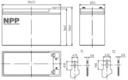 NPP NP12V-7Ah, AGM BATTERY, C20=7AH, T1, 151x65x94x100, 1,97KG, BLACK - Img 3