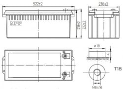 NPP NPG12V-200Ah, GEL BATTERY, C20=200AH, T16, 522x238x218x222, 52,8KG, Light grey - Img 2