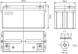 NPP NPG12V-65Ah, GEL BATTERY, C20=65AH, T14, 350*168*179*179, 18,3KG, Light grey - Img 2