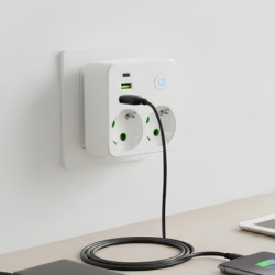 Strujni razdelnik 2 utič. + prekidač, 2xUSB+tip C ( NV86U/WH )