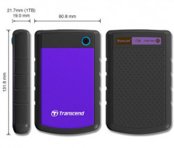 Transcend TS1TSJ25H3P External HDD 1TB, USB 3.0, 2.5", Black/Purple