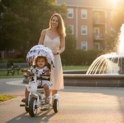 Tricikl Guralica Playtime 444 sa mekanim sedištem i točkovima od pune gume space beli