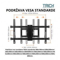 Trick Nosač Za TV Zglobni 37"-75", Max VESA 600x400, Nosivost 50kg ( TR764 ) - Img 4