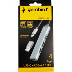 UHB-U3P4-05 ** Gembird HUB Type-C+A to 4*USB3.0 Aluminum ( 686) - Img 2