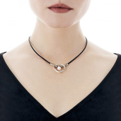 Ženska majorica amour crna kožna Čelična ogrlica sa bisernim privezkom 8 mm ( 16162.01.0 000.010.1 ) - Img 2