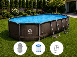 Avenli Rattan Frame Oval Bazen 427x275x100cm Porodični montažni bazen SET sa merdevinama i pumpom