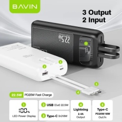 Bavin Power bank 20000mAh 22,5W  Type C & Ligtning  kabl bela ( 90314 )-4