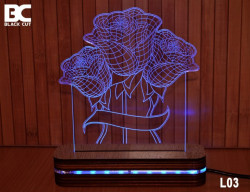 Black Cut 3D Lampa sa 9 različitih boja i daljinskim upravljačem - Ruže ( L03 ) - Img 1
