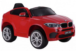 BMW X6 Licencirani model 229-1 Auto za decu sa kožnim sedištem i mekim gumama - Metalik crveni - Img 1