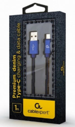 CC-USB2J-AMCM-1M-BL Gembird Premium jeans (denim) Type-C USB cable with metal connectors, 1m, blue - Img 2