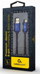 CC-USB2J-AMLM-1M-BL Gembird Premium jeans (denim) 8-pin cable with metal connectors, 1m, blue - Img 2