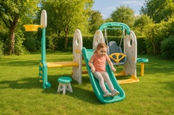 Dolu Set za dvorište - 7 u 1 - Tobogan + Koš + Ljuljaška + Gol + Stočić 1 i 2 + stolica ( 026248 )
