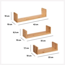 Five zidna polica edge 3/1 22x10x7,7, 32x10x8,5, 42x10x10 cm bambus ( 181330 )-2