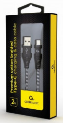 Gembird Premium cotton braided Type-C USB charging -data cable,2m, black/white CC-USB2B-AMCM-2M-BW - Img 2